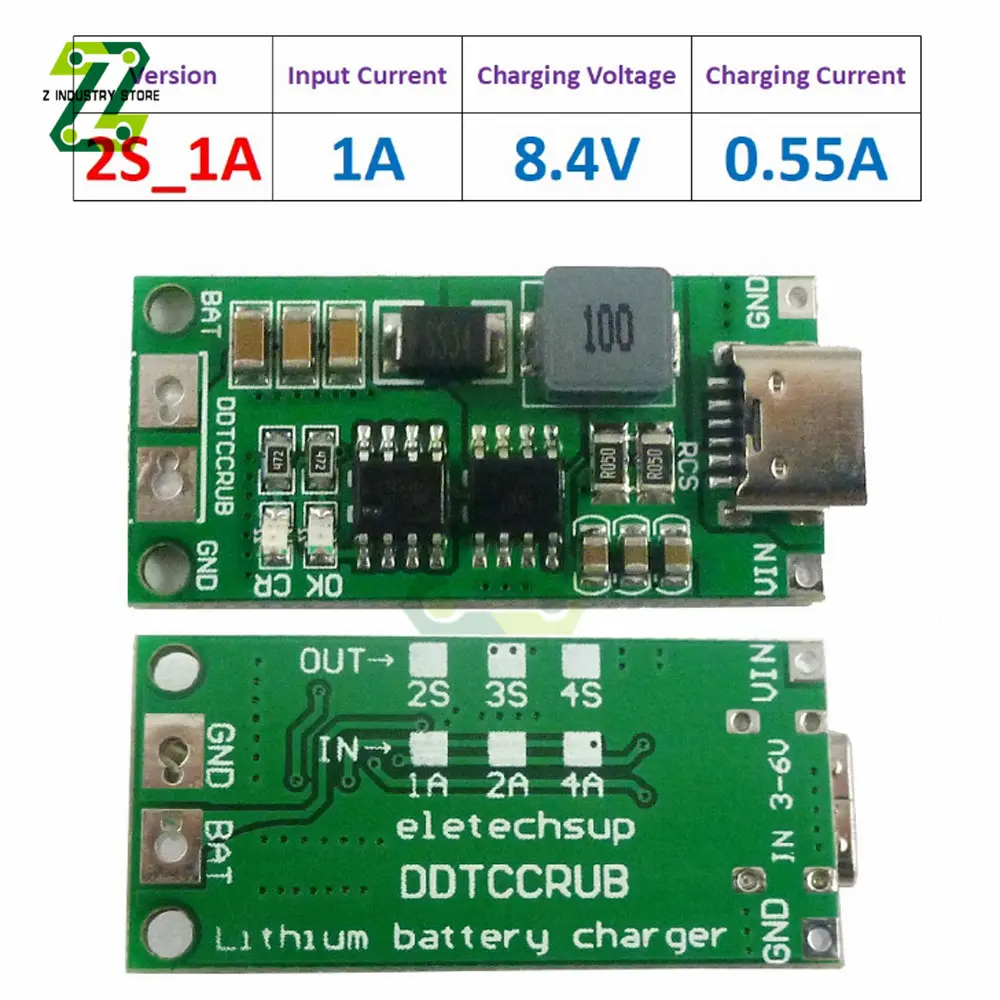 Type C BMS 2S 3S 4S 1A 2A 4A 18650 21700 3.7V Lithium Battery Charge Board Step-Up Boost Li-Po Polymer USB C To 8.4V 12.6V 16.8V