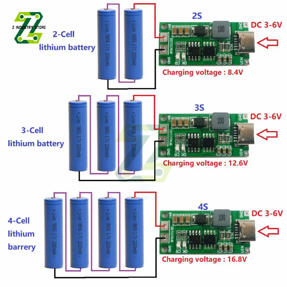 Type C BMS 2S 3S 4S 1A 2A 4A 18650 21700 3.7V Lithium Battery Charge Board Step-Up Boost Li-Po Polymer USB C To 8.4V 12.6V 16.8V