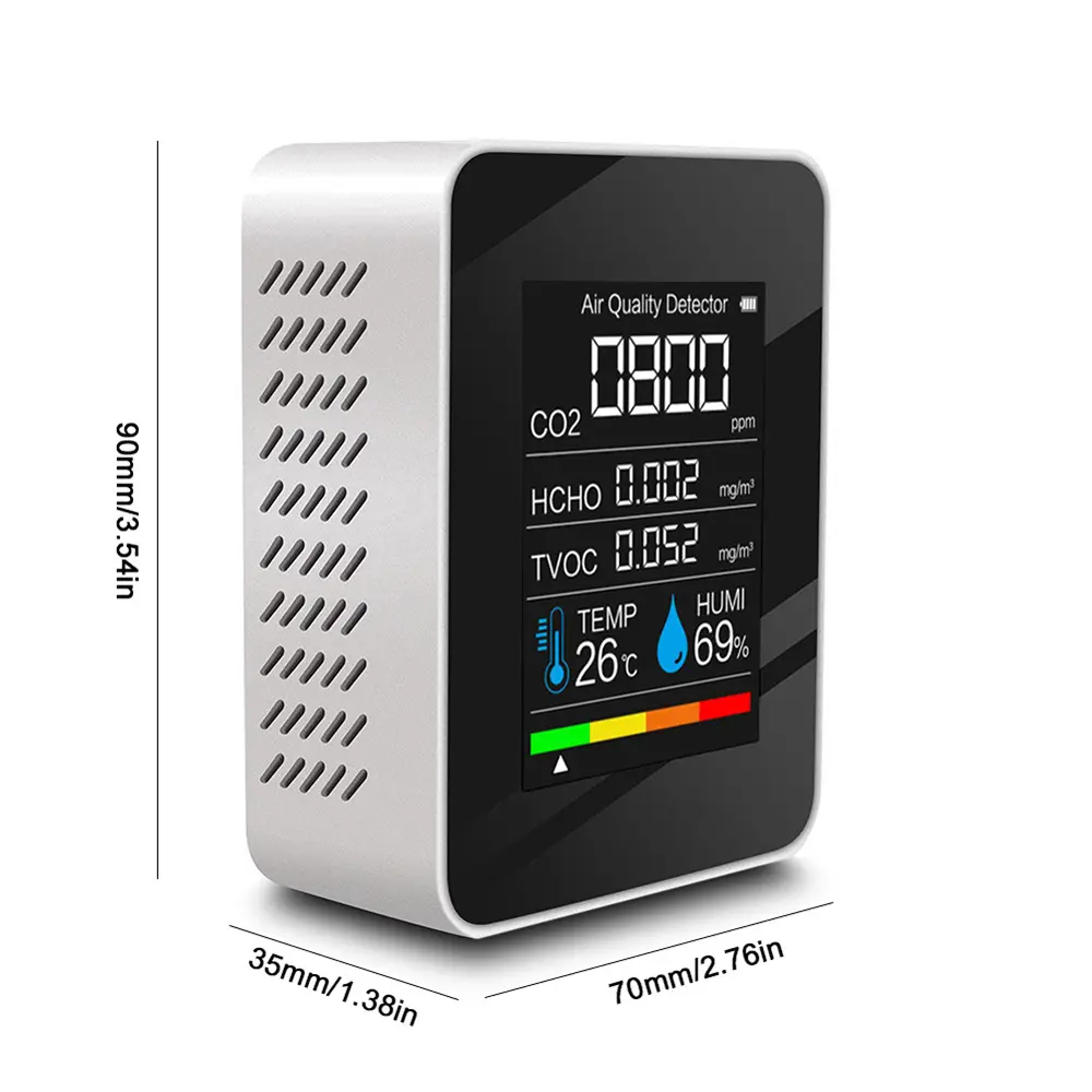 Air Quality Monitor 5 in 1 Indoor CO2 Detector Formaldehyde Detection HCHO/TVOC/CO2/Temperature/Humidity Air Quality Monitor