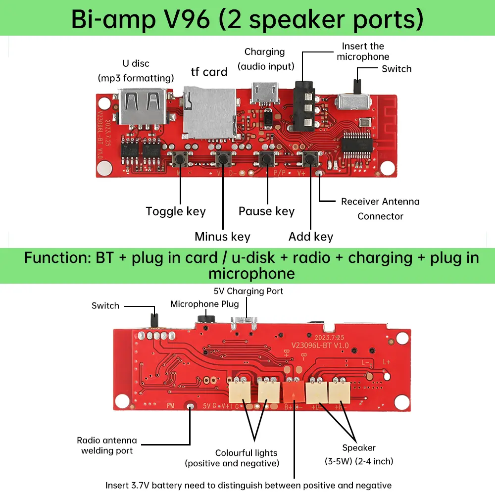 DC 3.7V Multi-function BT Audio Amplifier Board Audio Circuit Board Bluetooth Module DIY Bluetooth Module Micro USB