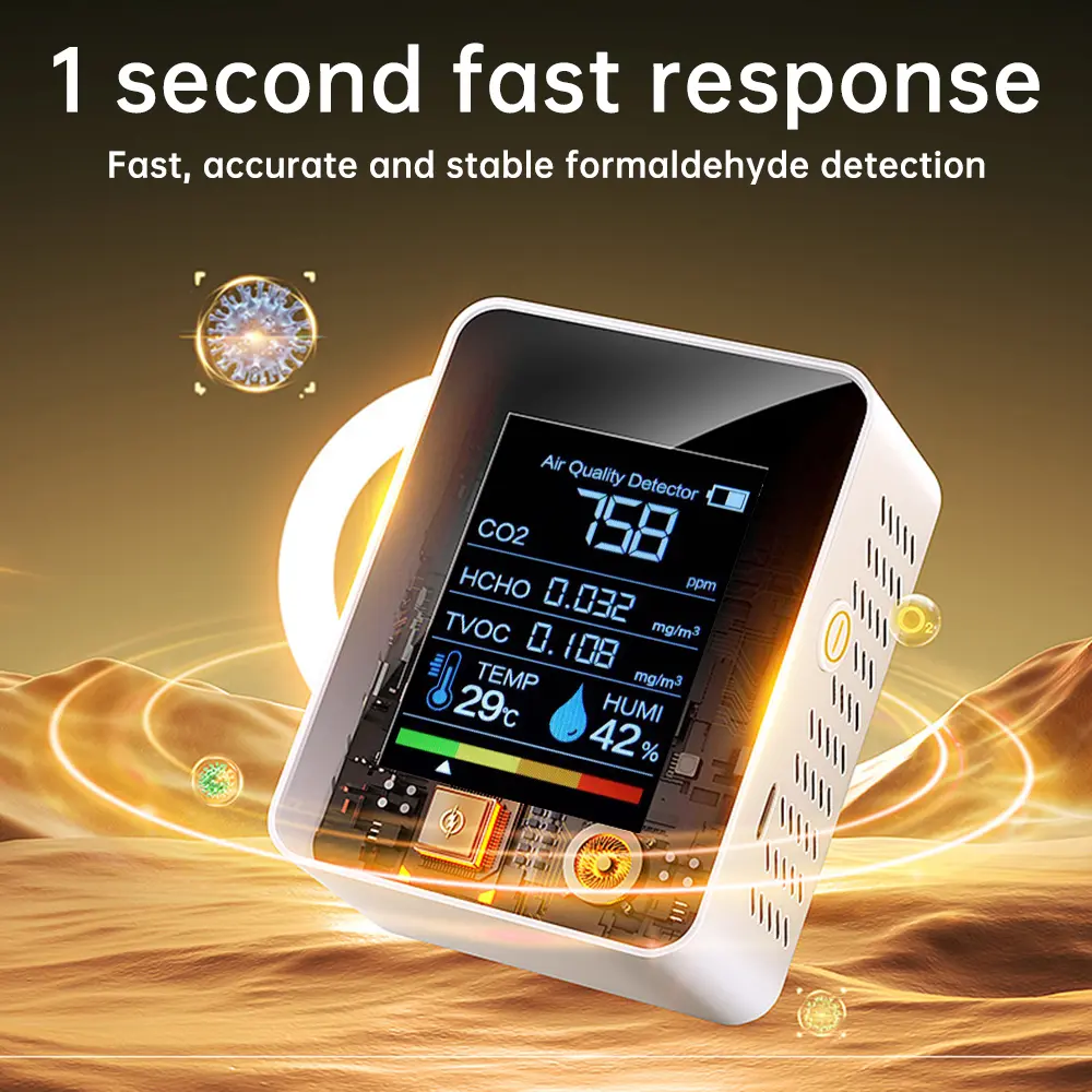 Air Quality Monitor 5 in 1 Indoor CO2 Detector Formaldehyde Detection HCHO/TVOC/CO2/Temperature/Humidity Air Quality Monitor