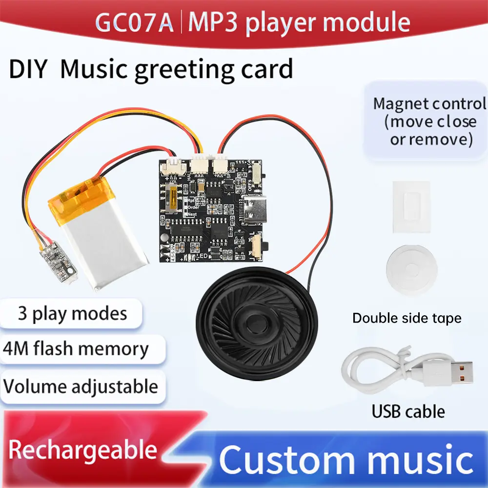 Recordable Sound Module 8M MP3 WAV Button Control Music Voice Player Programmable Board with Speaker for DIY Greeting Card Gift