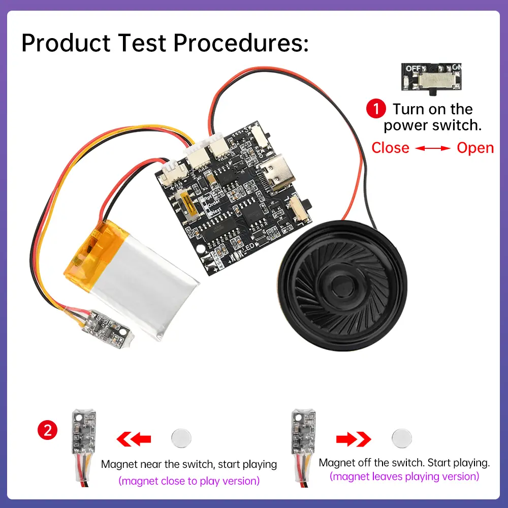 Recordable Sound Module 8M MP3 WAV Button Control Music Voice Player Programmable Board with Speaker for DIY Greeting Card Gift