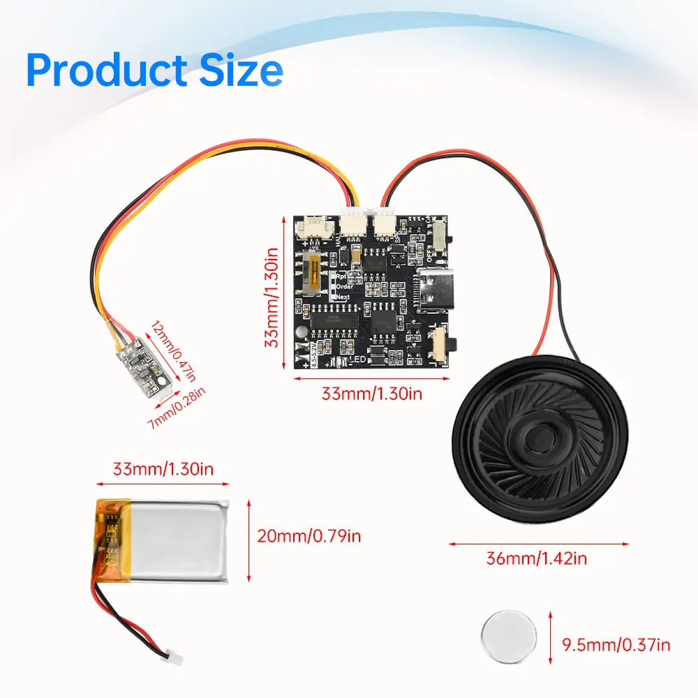 Recordable Sound Module 8M MP3 WAV Button Control Music Voice Player Programmable Board with Speaker for DIY Greeting Card Gift
