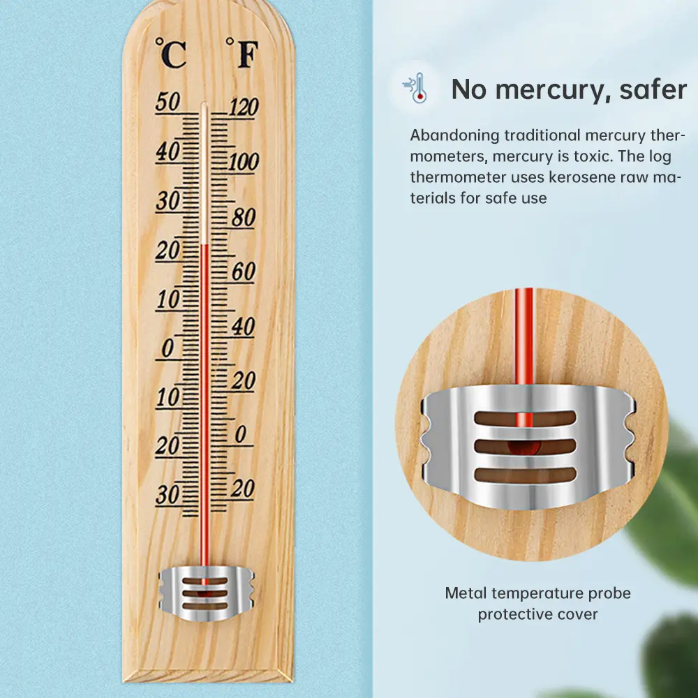 -30~50 ℃/-20~120℉ Wooden Thermometer Home Decoration Thermometer Environmental And Safety Kerosene Thermometer