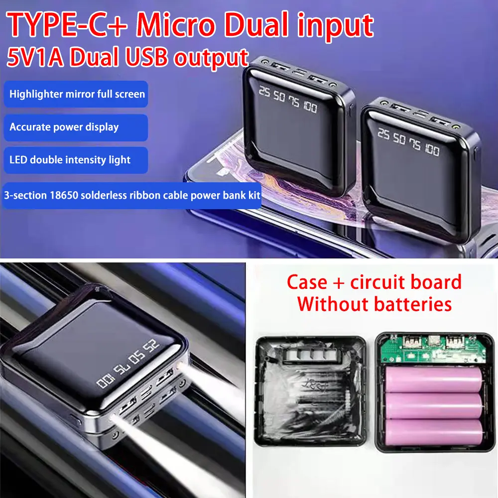 Battery Box Battery Case DIY Battery Charger Capacity Indicator Dual USB Interface Flashlight For 3PCS 18650 Lithium Batterie