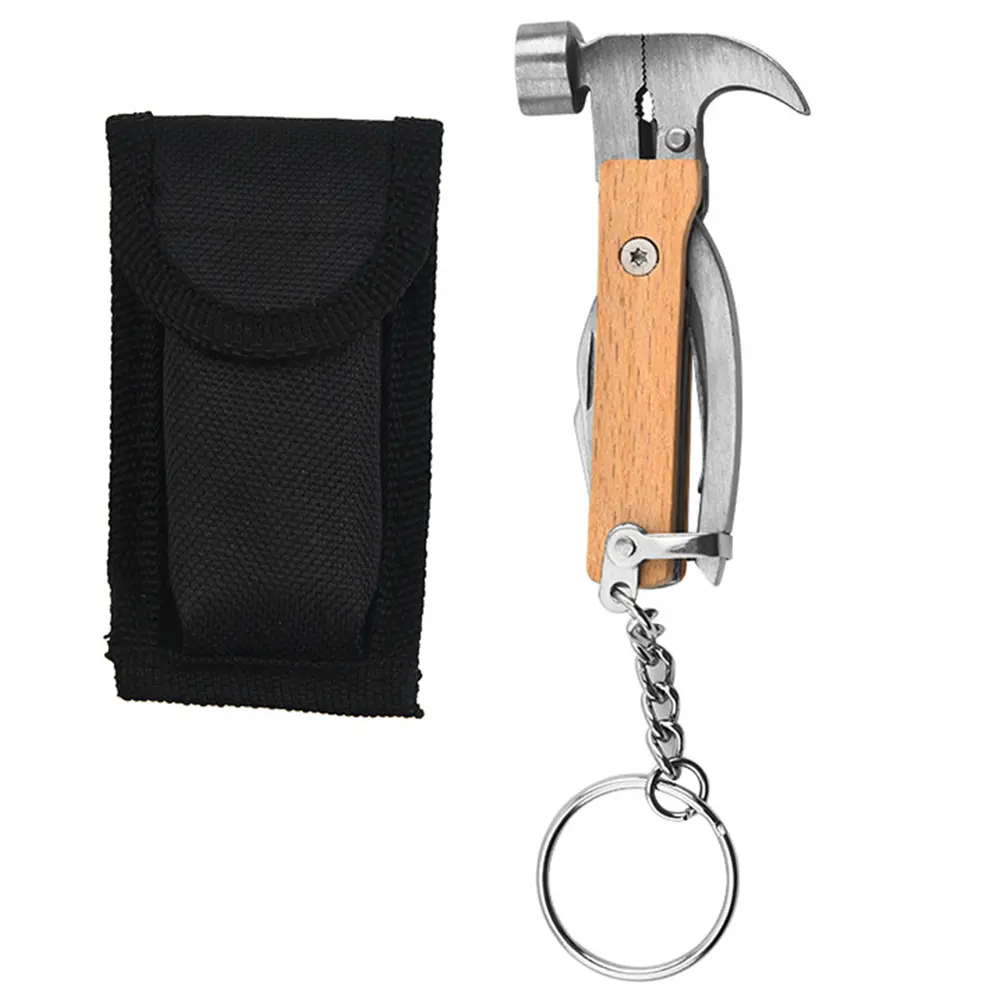 Multifunctional Hammer Outdoor Portable Mini Beech Hammer Stainless Steel Knife Bottle Opener With Keychain