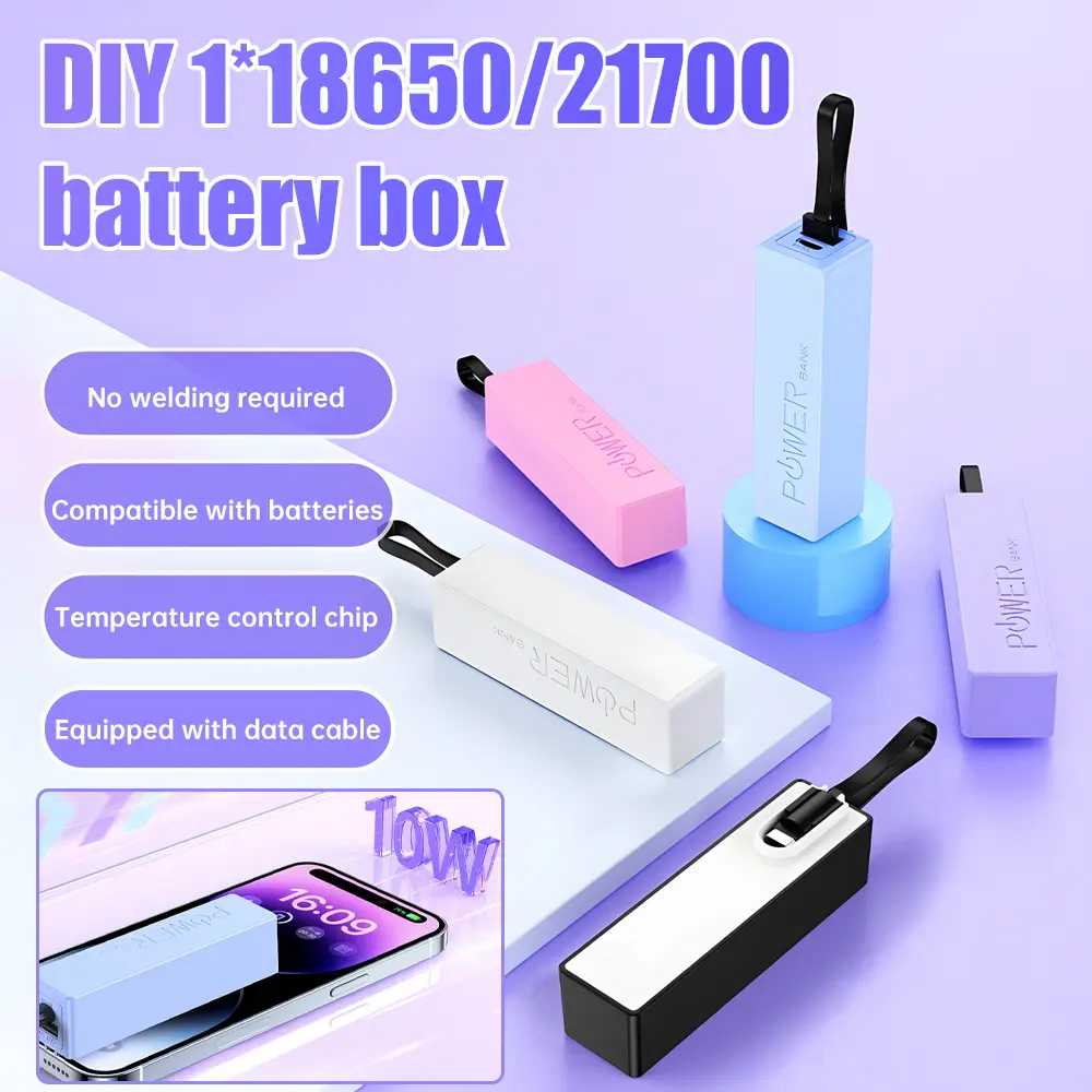 1*18650/21700 Battery Case Welding Free DIY Battery Box With USB Cable Portable Mini Power Bank Battery Pack