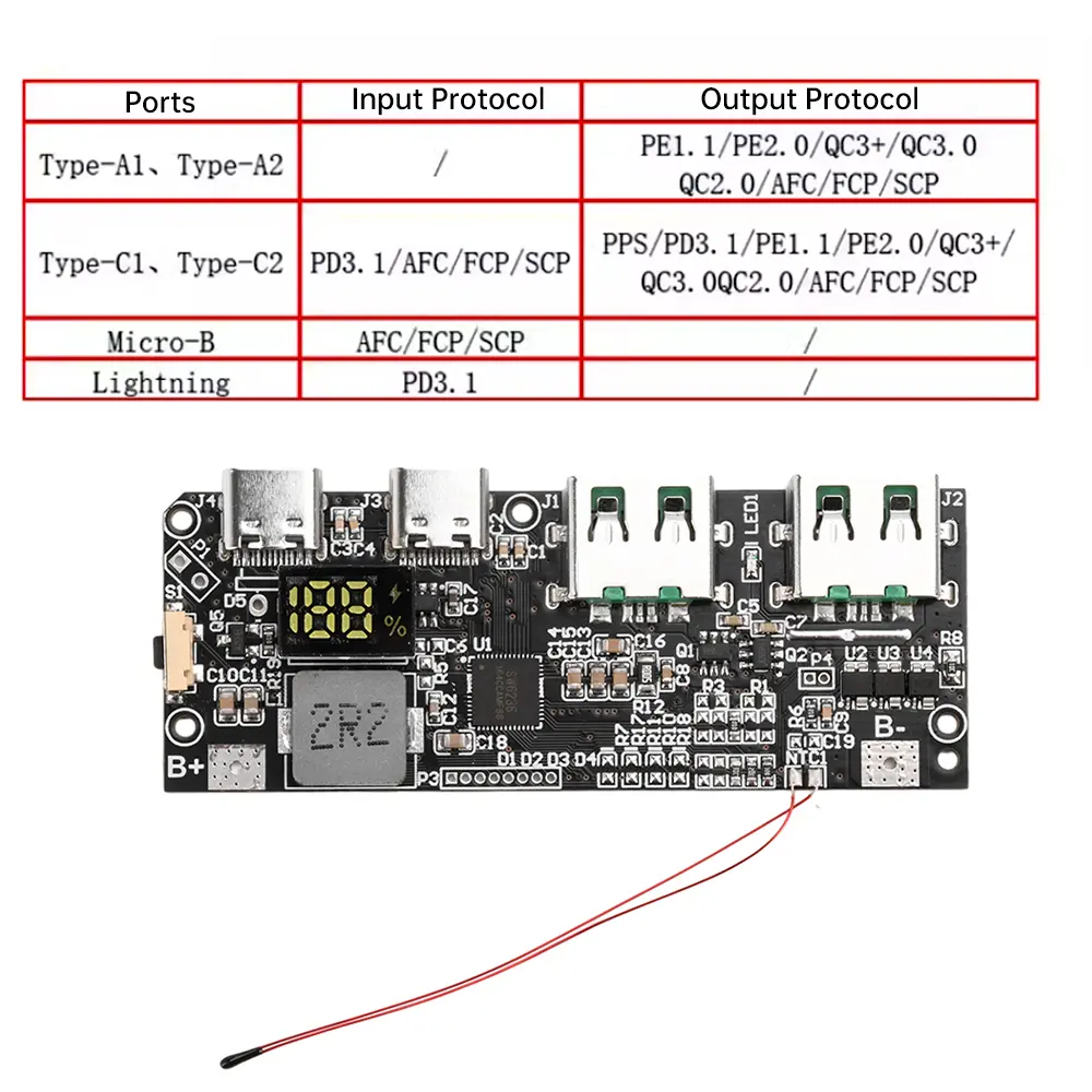 22.5W Quick Charging Power Module Support QC PD SCP VOOC Charge Protocol Power Bank 3.65V LIFEPO4 4.2V Ternary Lithium Battery