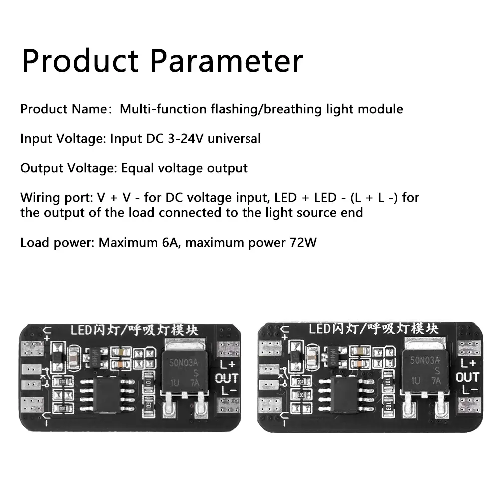 6A 72W DC3-24V Breathing Light Module Holiday Ambient Light Control Board Fast/slow Flashing Jog Mode Self-lock Mode