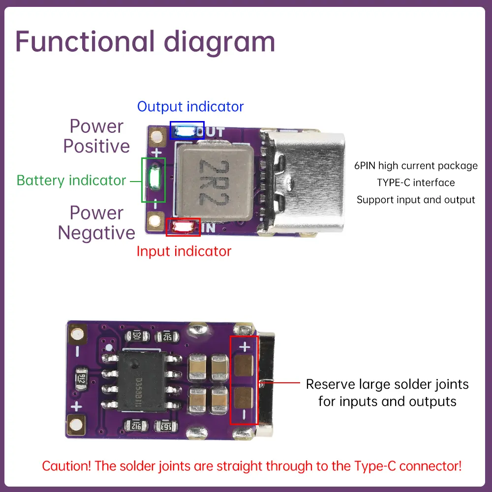 DC 5V 2.4A Lithium Battery Fast Charger Charge/Discharge Protection Board Battery Capacity Indicator Light Type C Interface
