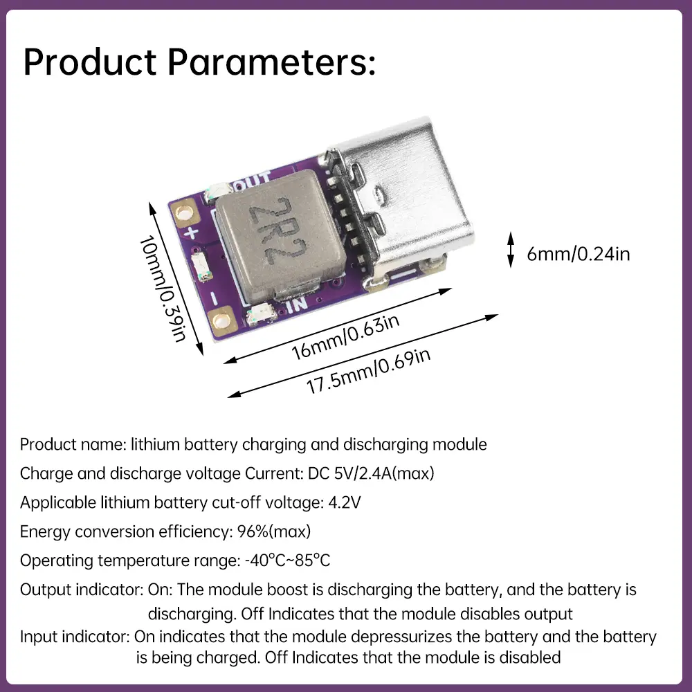 DC 5V 2.4A Lithium Battery Fast Charger Charge/Discharge Protection Board Battery Capacity Indicator Light Type C Interface