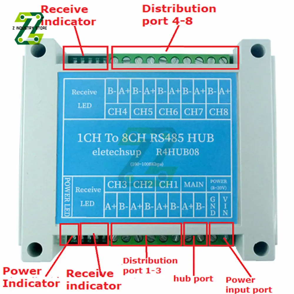 485 hub 8 channels Repeater RS-485 Serial Signal Amplifier Photoelectric isolation hub