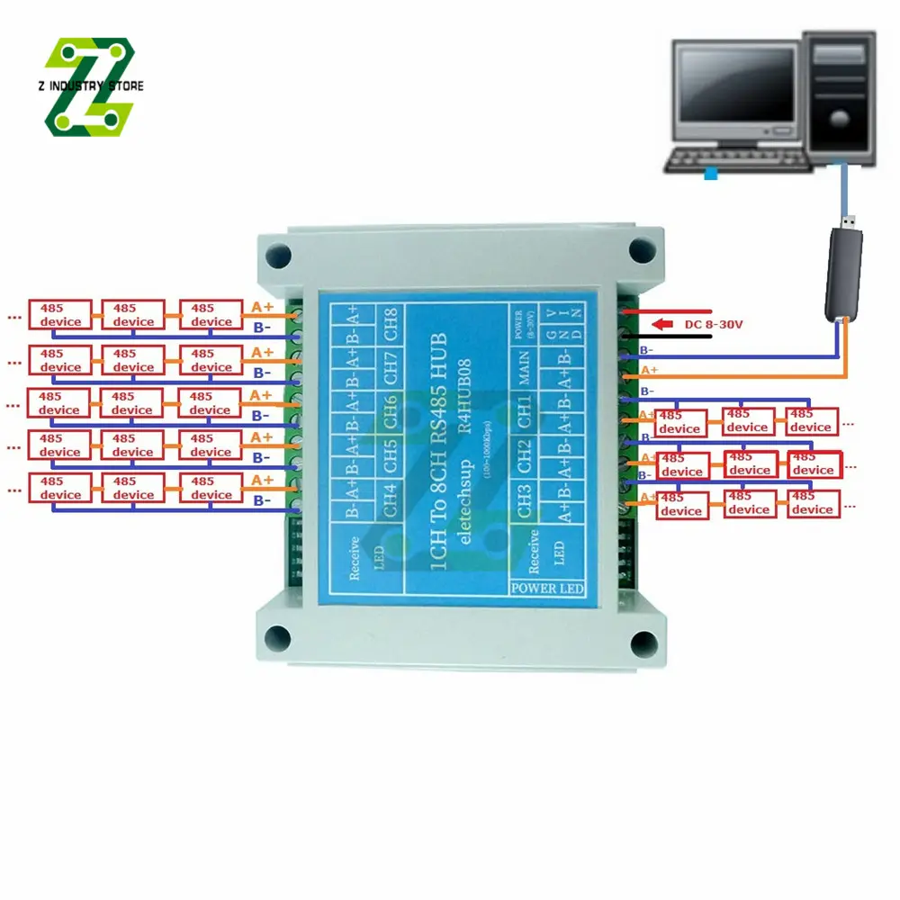 485 hub 8 channels Repeater RS-485 Serial Signal Amplifier Photoelectric isolation hub