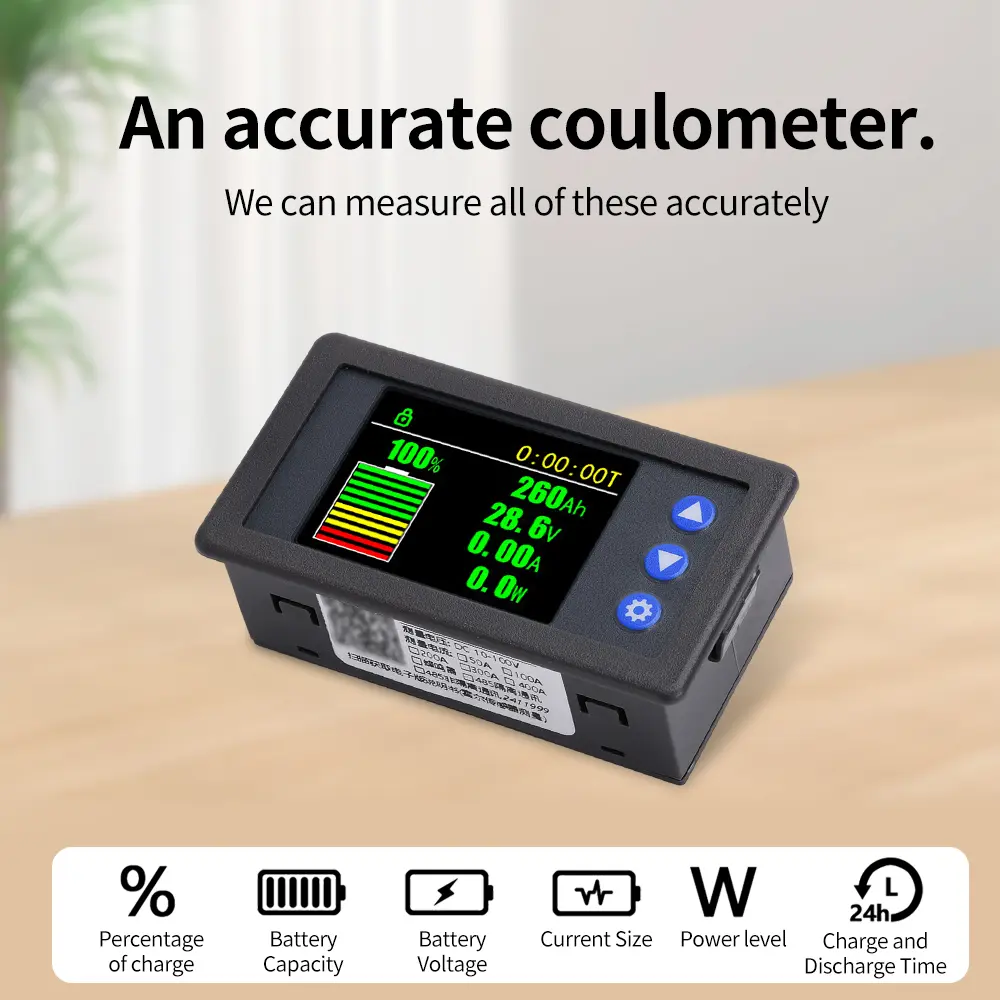 H56AH High Precision Color Screen Power Indicator DC 9-100V 50A 100A 200A 300A 400A Car voltmeter Ammeter Hall Coulometer