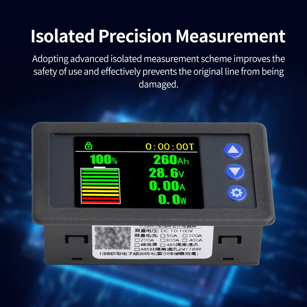 H56AH High Precision Color Screen Power Indicator DC 9-100V 50A 100A 200A 300A 400A Car voltmeter Ammeter Hall Coulometer