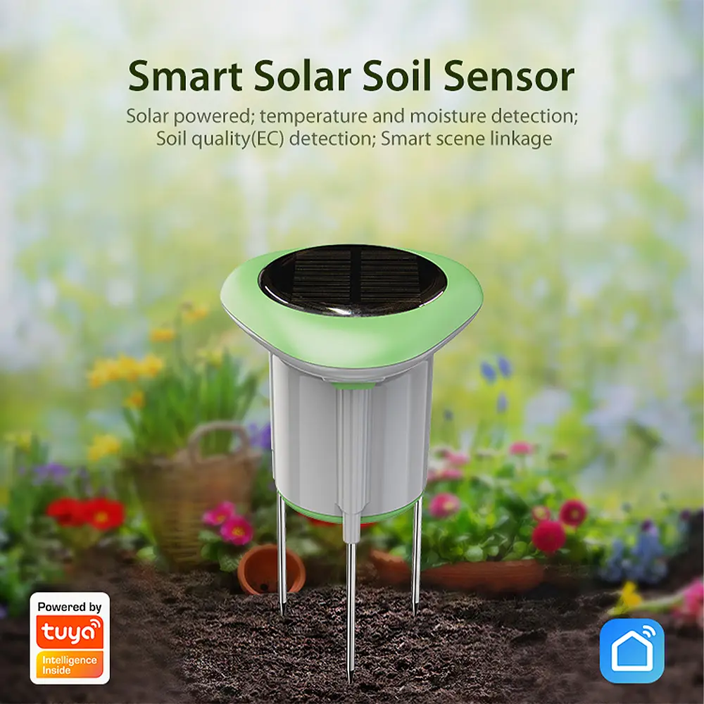 Smart Solar Soil Sensor Works with Tuya Smart WIFI Soil Tester Soil Temperature and Humidity Meter IP66 Grade Waterproof