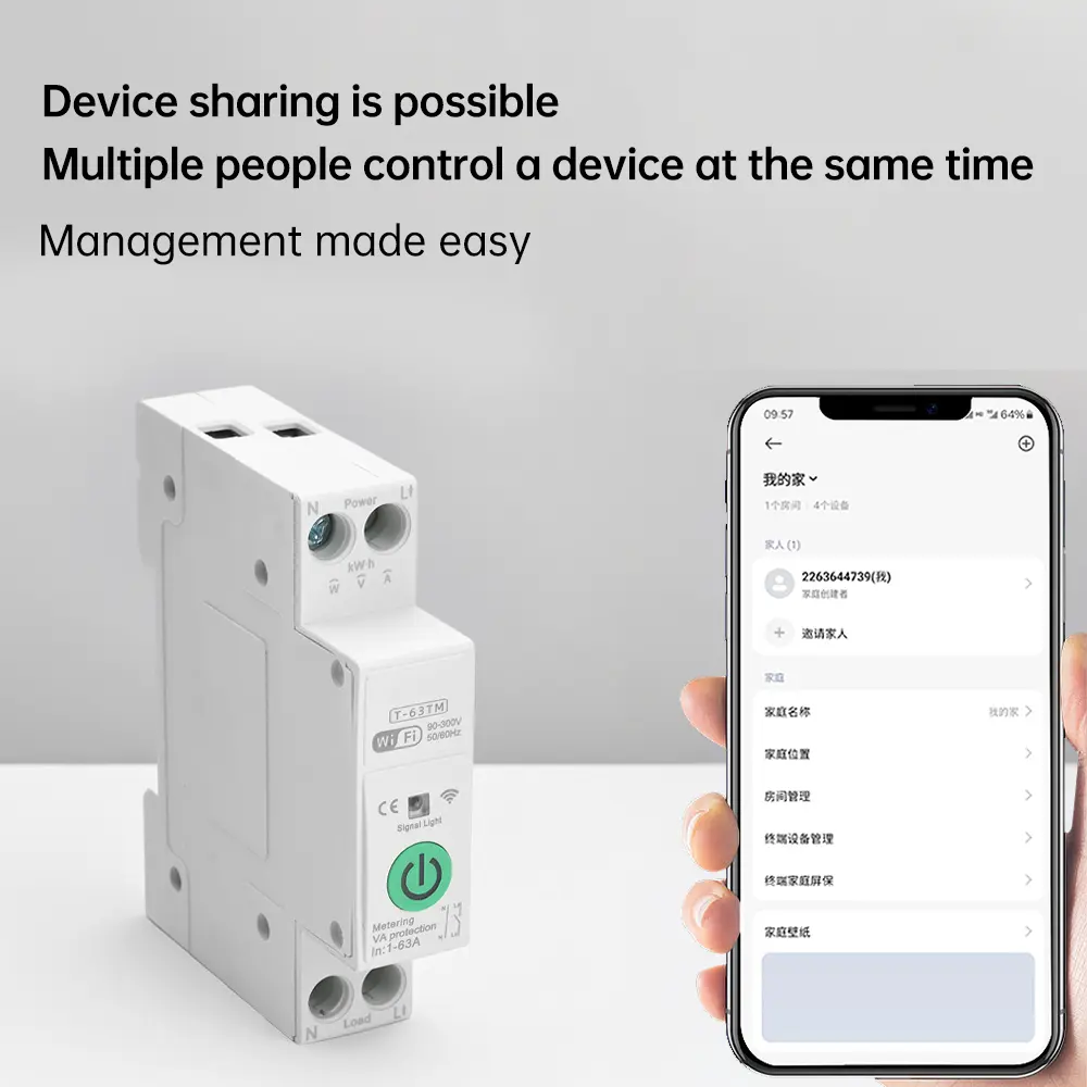 WiFi Smart Circuit Breaker Switch 90-300V with Tuya App Remote Control Voice Control Timer Home Automation for Smartphone