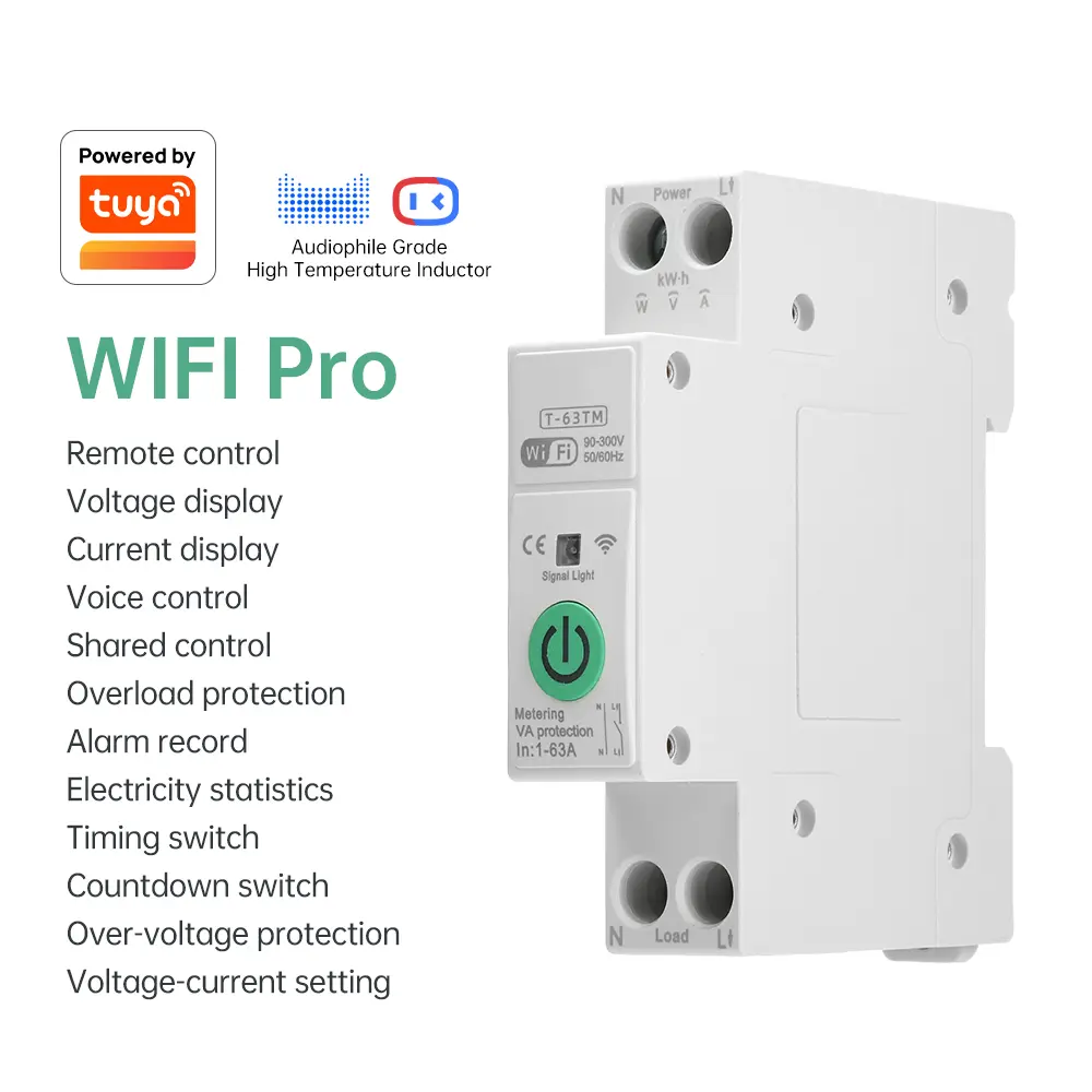 WiFi Smart Circuit Breaker Switch 90-300V with Tuya App Remote Control Voice Control Timer Home Automation for Smartphone