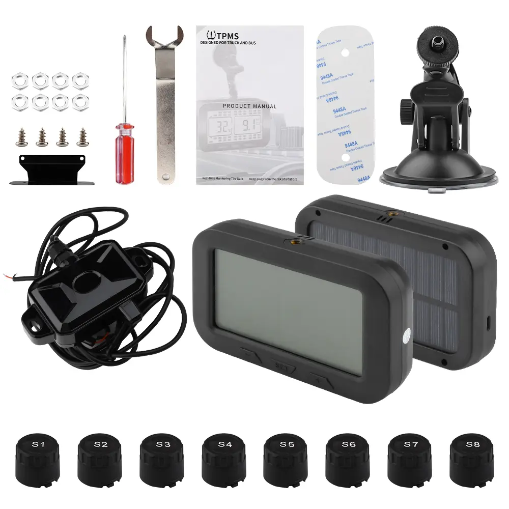 Solar Power TPMS Car Tire Pressure Alarm 360 Adjustable Monitor Auto Security System Tyre Pressure Temperature Monitoring Sensor