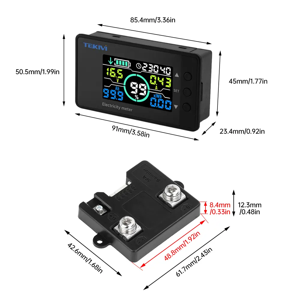 DC7.5-100V Battery Monitor Coulomb Meter 50A/100A/300A/500A Ammeter Voltmeter Capacity Power Meter With Shunt