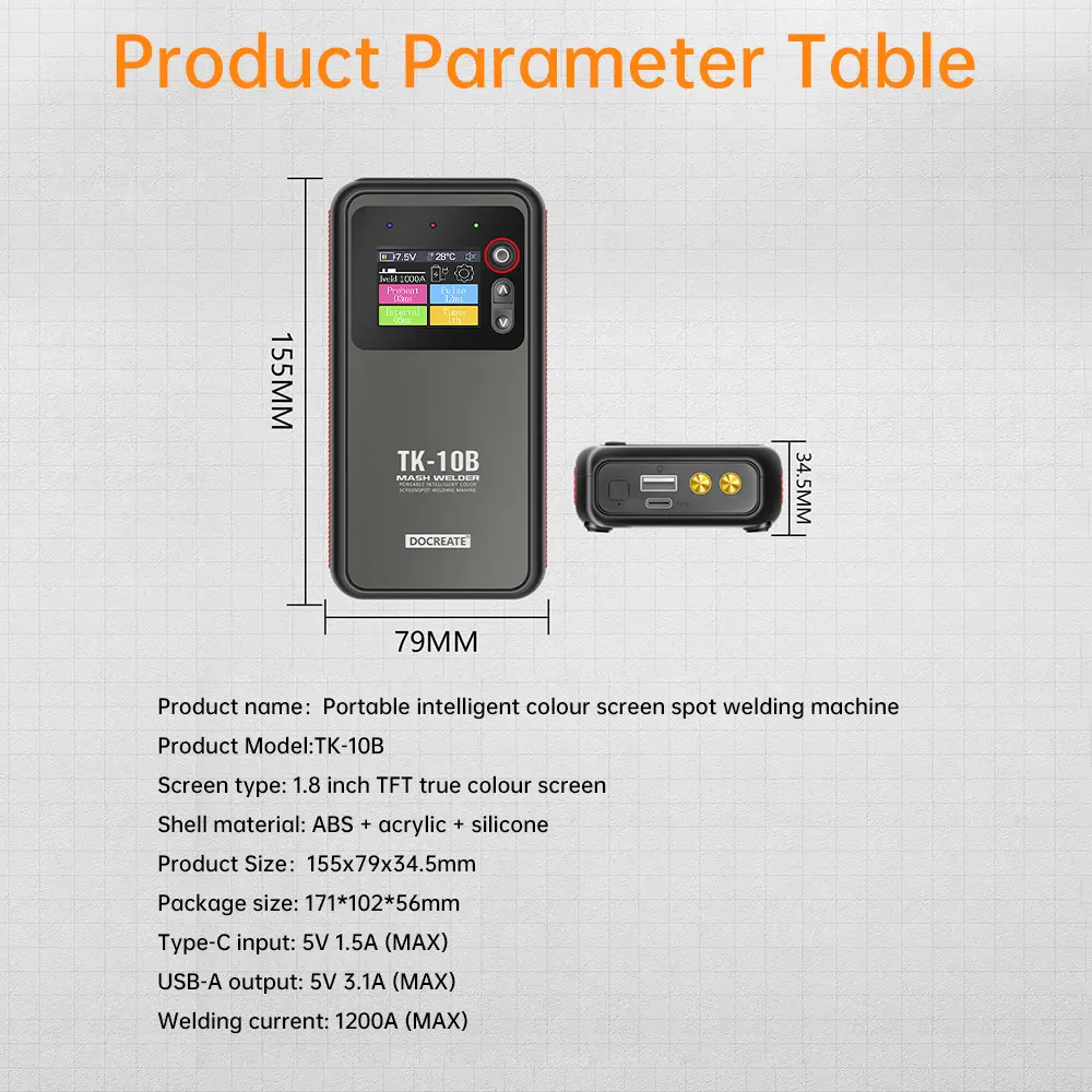 TK-10B Portable Battery Spot Welder Color Screen Integrated Spot Welding Machine 18650 Mobile Lithium Battery 5000mah