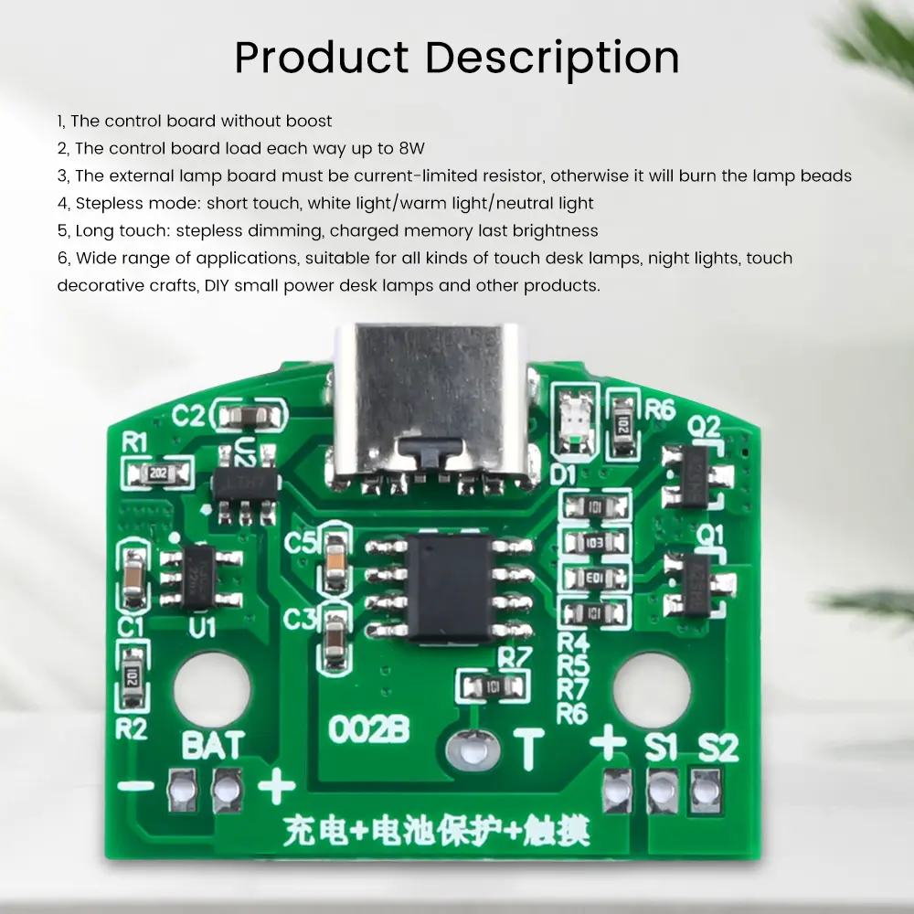 Type-C Desk Lamp Controller 8W USB Charging Interface 3-level Dimming LED Touch Dimming Module