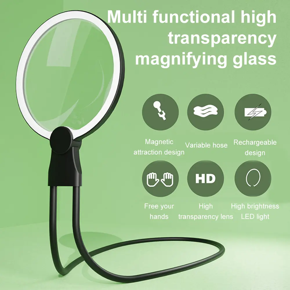 5X Hands-Free Magnifying Glass Magnifying Glass with Light for Seniors Low Vision Reading, Repairing, Sewing