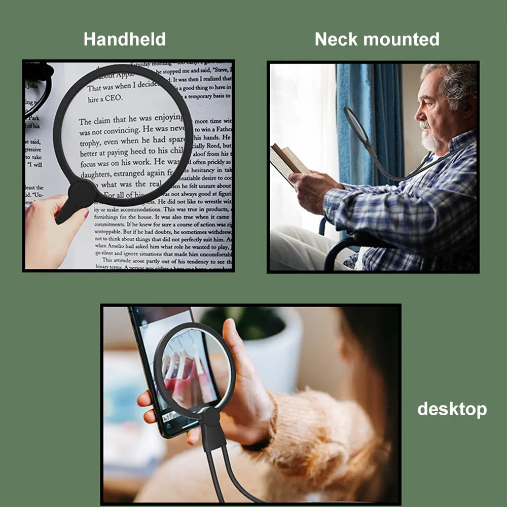 5X Hands-Free Magnifying Glass Magnifying Glass with Light for Seniors Low Vision Reading, Repairing, Sewing
