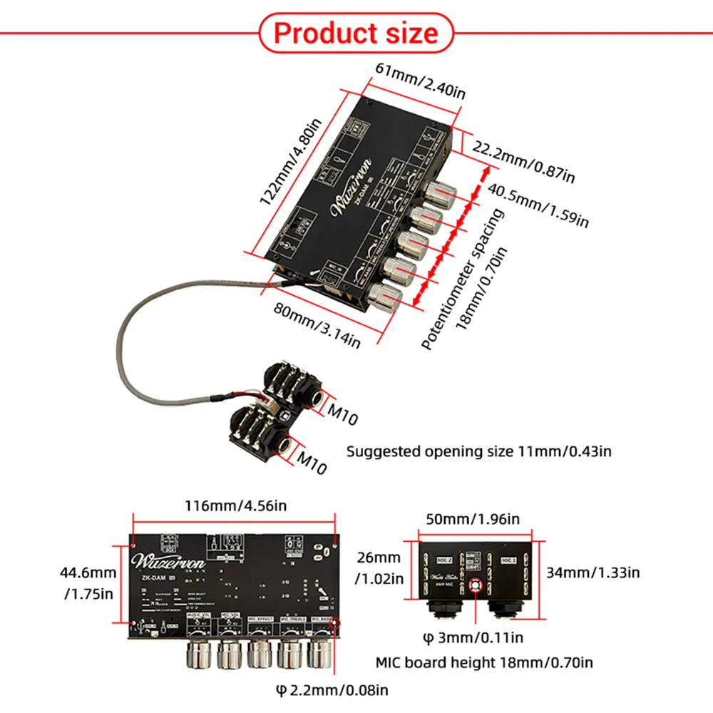 DC 8-36V ZK-DAM-H2 Upgraded Karaoke Reverb Board Isolation Low Noise Front Stage Effect Device External Mic BT USB Decoding