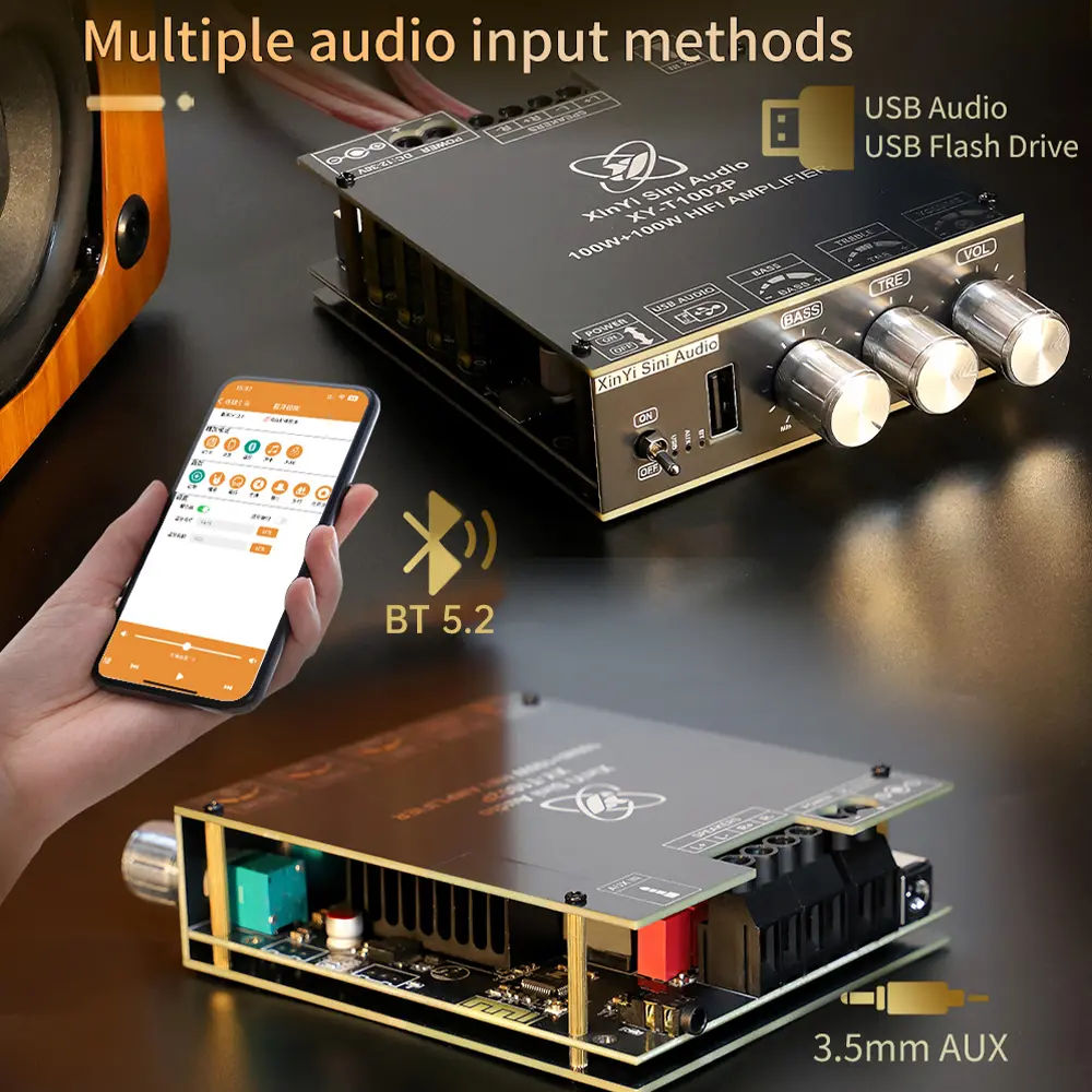XY-T1002P Upgraded Version Dc12-30V Bt Digital Amplifier Board 100W * 2 Stereo High And Low Frequency Adjustment Tpa3221 Chip