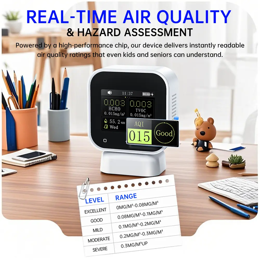 Four in One Indoor Air Quality Monitor Touchscreen Formaldehyde Detector HCHO TVOC  Temperature Tester Type-C