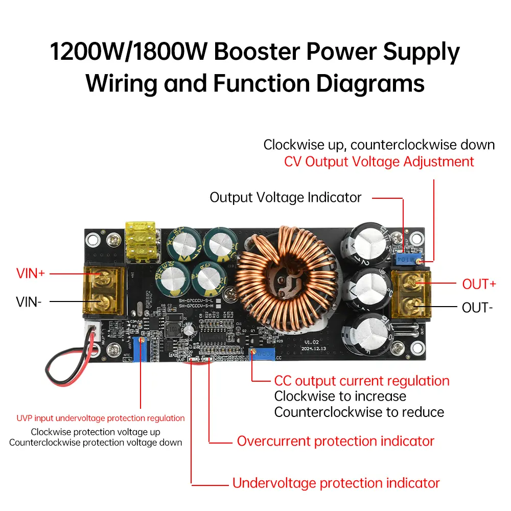 1800W 40A Boost Power Module DC14-85V to DC14-120V Step-up Converter Constant Voltage Constant Current Adjustable