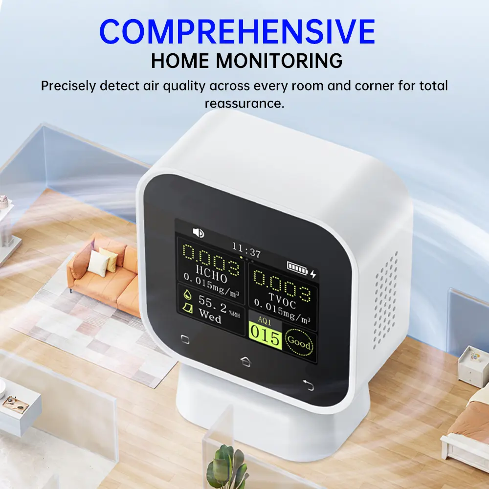 Four in One Indoor Air Quality Monitor Touchscreen Formaldehyde Detector HCHO TVOC  Temperature Tester Type-C