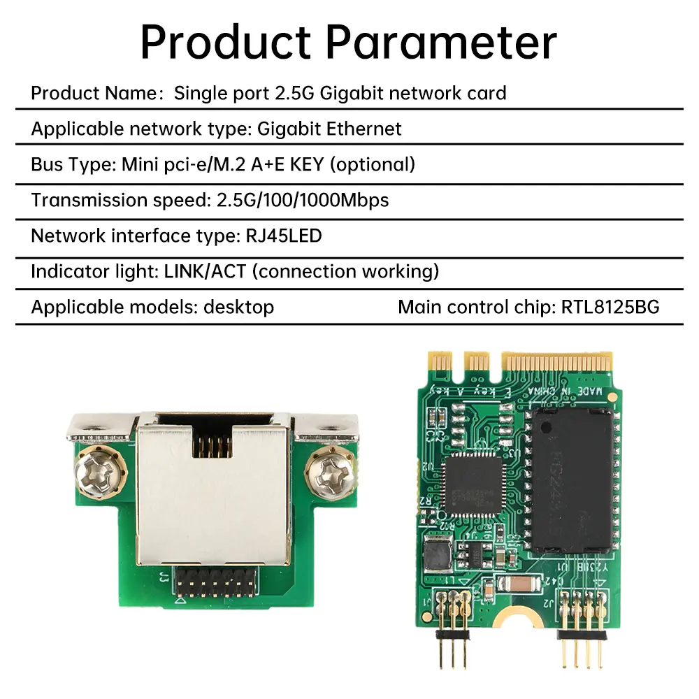 M. 2 RJ45 Network Adapter Gigabit Ethernet Card Single Port 2.5G/100Mbps Bus Network Card