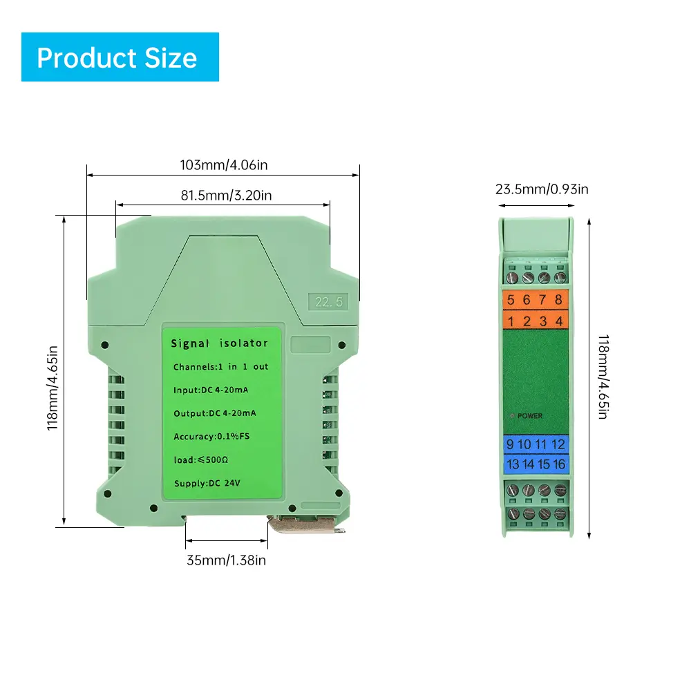 DC 24V 4-20mA to 4-20mA Signal Isolator  Analog Signal Transmitter DC 24V Supply Signal Converter Barrier Distribution Module