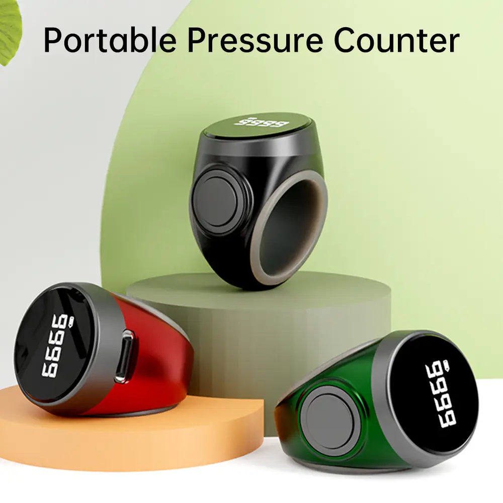 Electronic Counter Push Button Digital Counter LED Display Finger Ring Size Adjustable Portable Finger Clicker Type C Charge