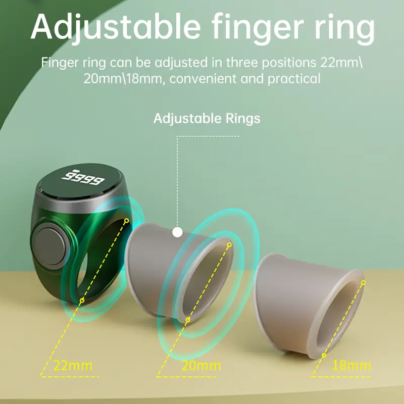 Electronic Counter Push Button Digital Counter LED Display Finger Ring Size Adjustable Portable Finger Clicker Type C Charge