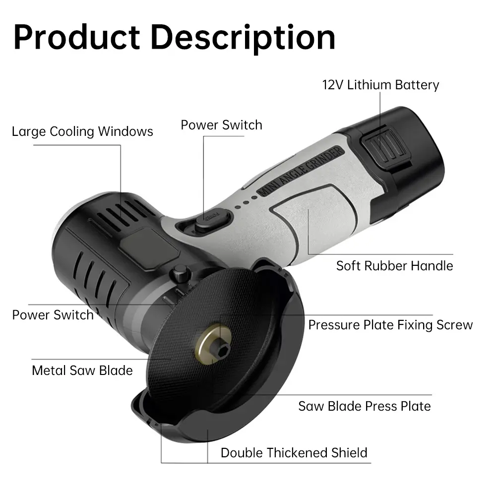 12V Miniature Rechargeable Angle Grinder with Battery Cutting Blade Polishing Grinder for Cutting Diamond Cordless