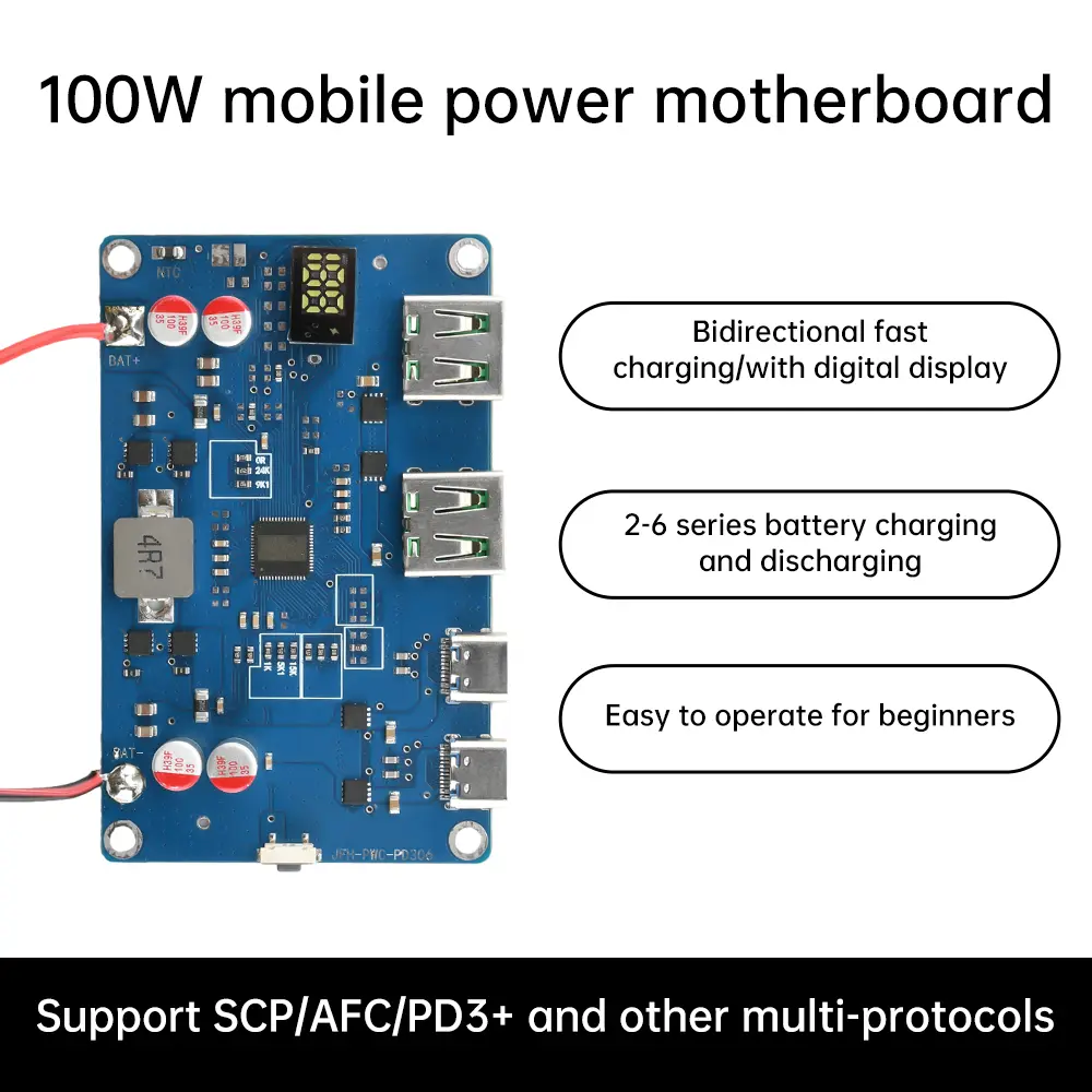 100W PD QC Charging Treasure Two-way Fast Charging Mobile Power Module Temperature Control Electricity Display