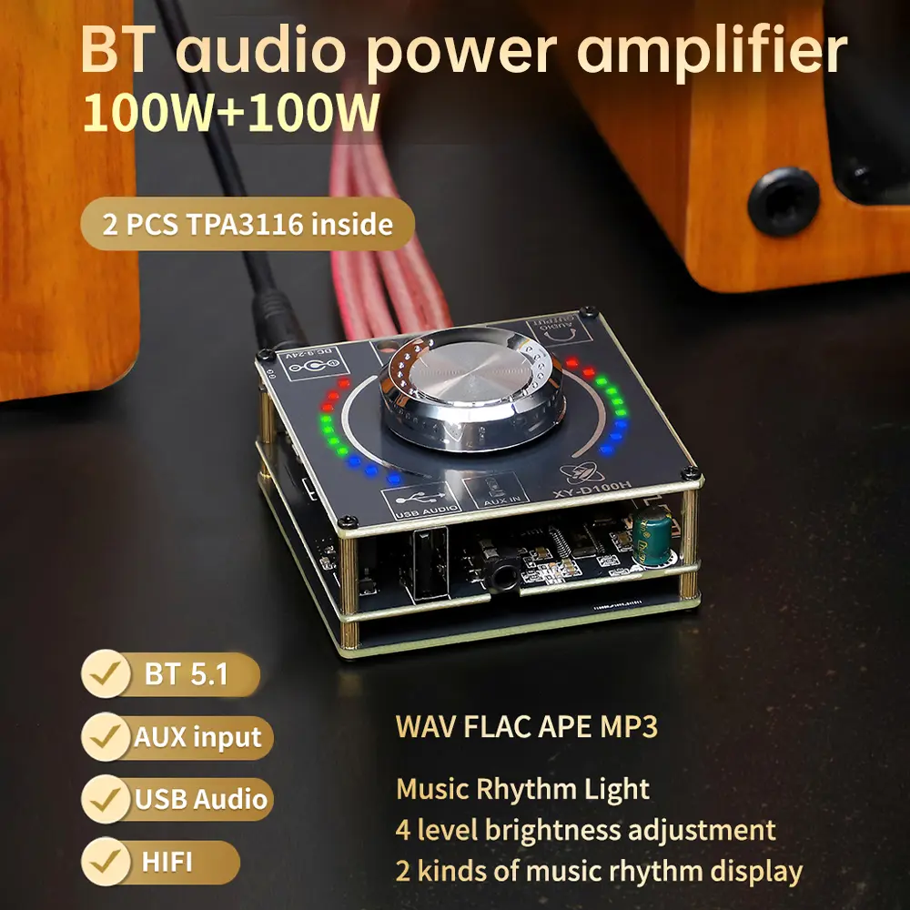 XY-D100H Hifi Level 100W * 2 Stereo Bluetooth Digital Amplifier Board Tpa3116 Module Supports App Bluetooth-compatible 5.1