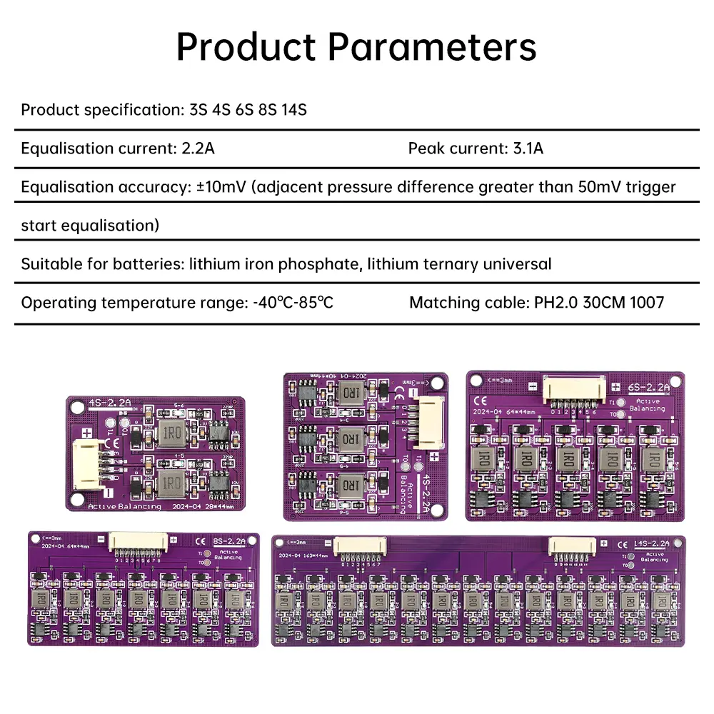3S 4S 6S 8S 14S 2.2A Peak Li-ion Battery High-current Inductive Active Equalizer Board Battery Pack Flying Capacitors Balancing