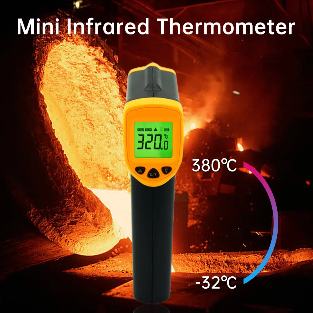 Digital Thermometer LCD Display NonContact Meter Temperature Sensor Pyrometer IR Laser Point -32℃~380℃