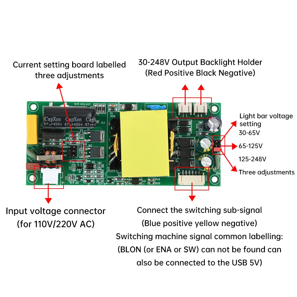 30-248V Output LED Backlight Screen Drive Board 300-1100HA Constant Current DC300-380V/AC110-220V Input for 42-70 Inch LCD TV