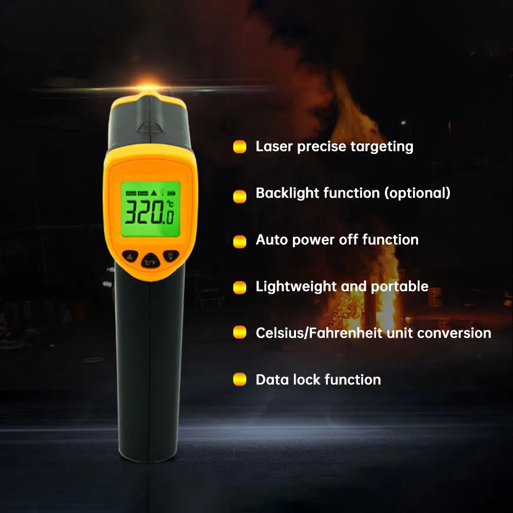 Digital Thermometer LCD Display NonContact Meter Temperature Sensor Pyrometer IR Laser Point -32℃~380℃