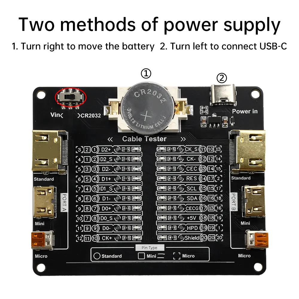 Cable Test Board Data Cable Detection Board for standard  Mini Micro A-type B-type Detection of Ground Short Circuit