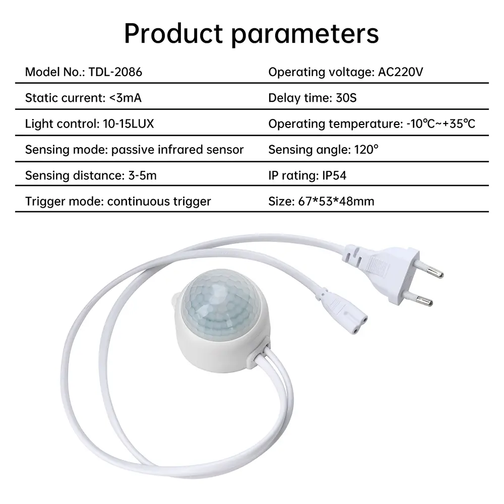 AC 220V Intelligent Human Body Sensor Switch Infrared Electric Fan Exhaust Fan Sensor with Plug LED Light