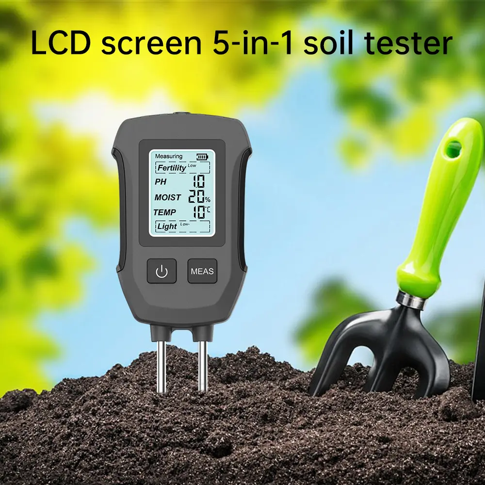 5in1 Soil Tester PH/Moisture/Temp/Fertility/Light Sensor LCD Meter High-precision Moisture Meter for Flower Plants Gardening