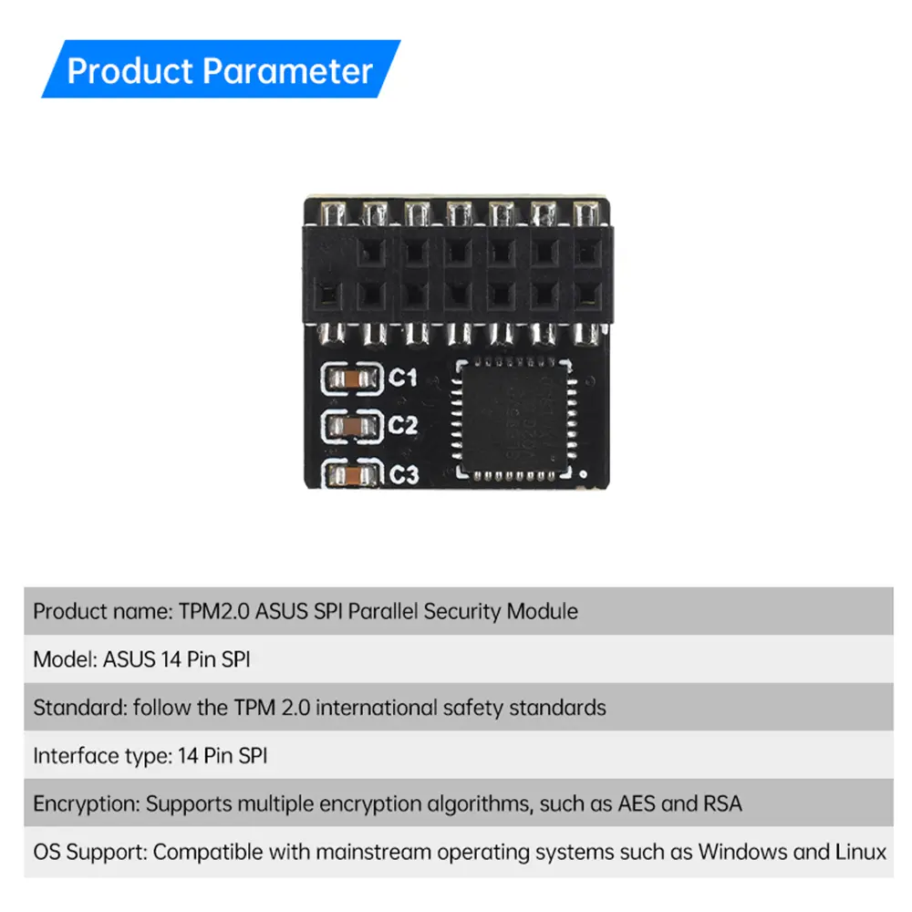 TPM2.0 Security Module 14 Pin SPI H Trusted Platform Module Remote Card Board Encryption Security Board for ASUS Motherboard