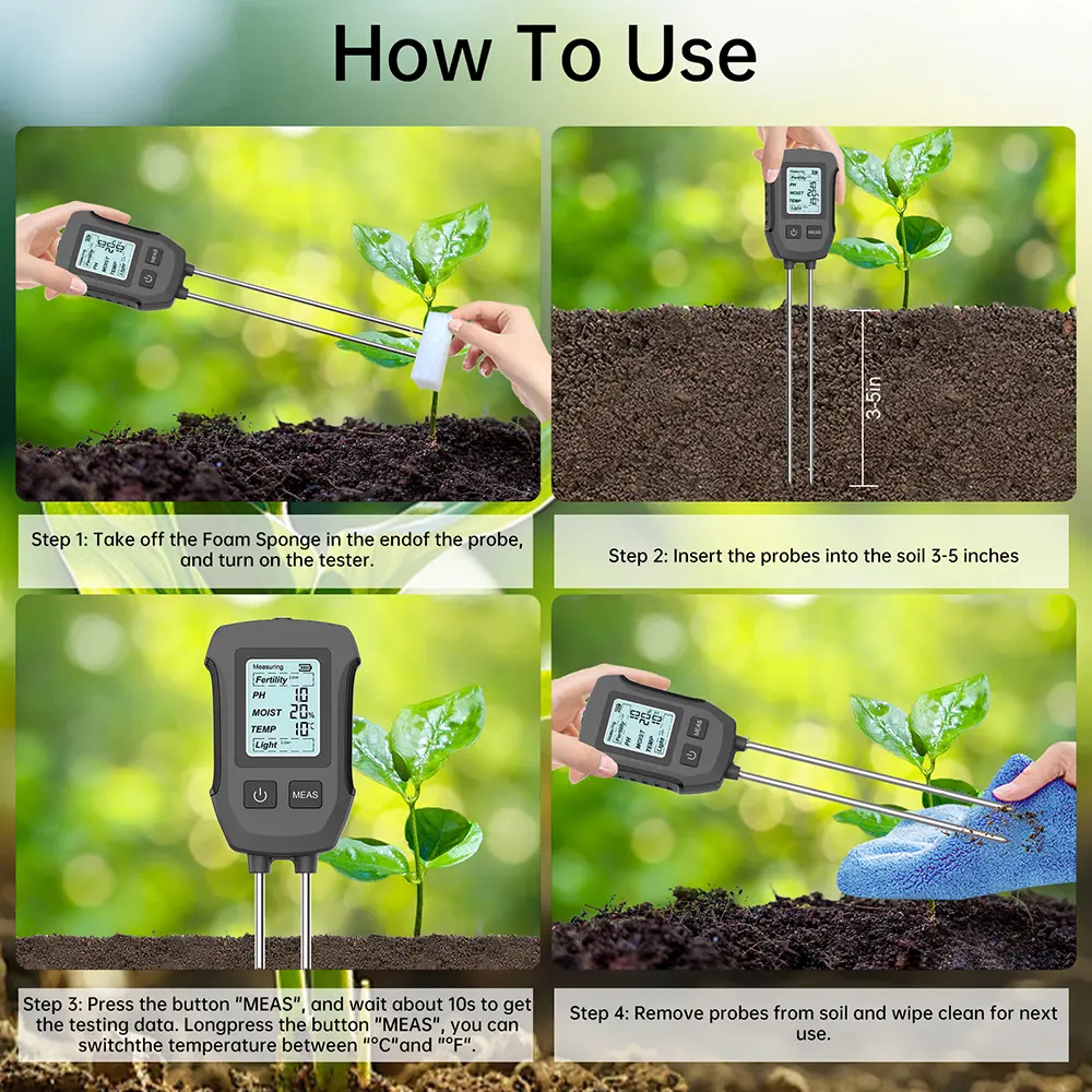 5in1 Soil Tester PH/Moisture/Temp/Fertility/Light Sensor LCD Meter High-precision Moisture Meter for Flower Plants Gardening